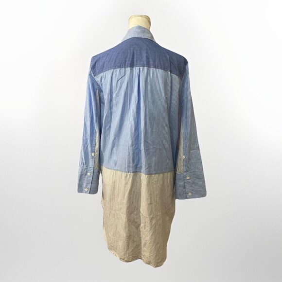 Zara Shirt Dress S Blue White Stripe Oversized Button Up Colorblock Preppy Chic - Picture 2 of 8
